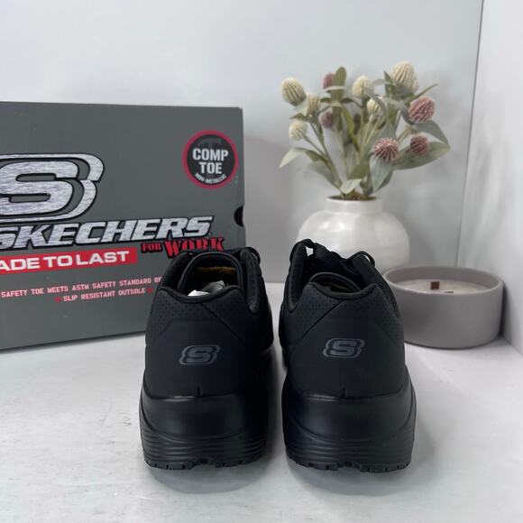 Skechers Uno SR Deloney Work Shoes Comp Toe Black 108101W Women 8.5 NWB